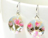 pink petals geisha gem danglies - glass and Japanese chiyogami earrings with eco friendly Argentium sterling silver
