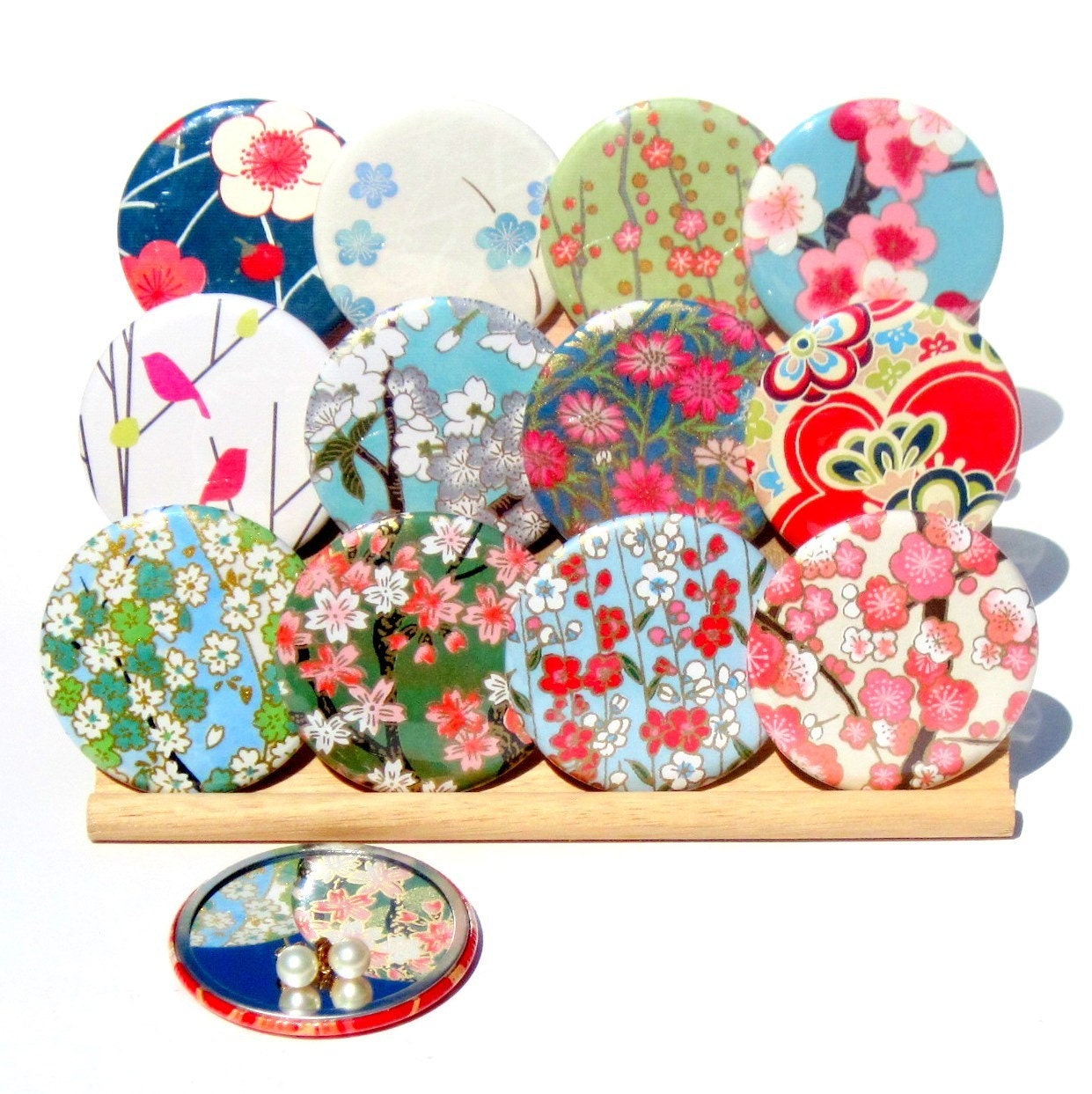 Pocket Mirrors - Preppy Collection - Set of 5 Japanese chiyogami mirrors with gift bags - LIMITED EDITION