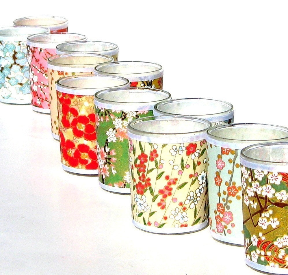 12 party votives - GamiWicks Japanese chiyogami votive candle set