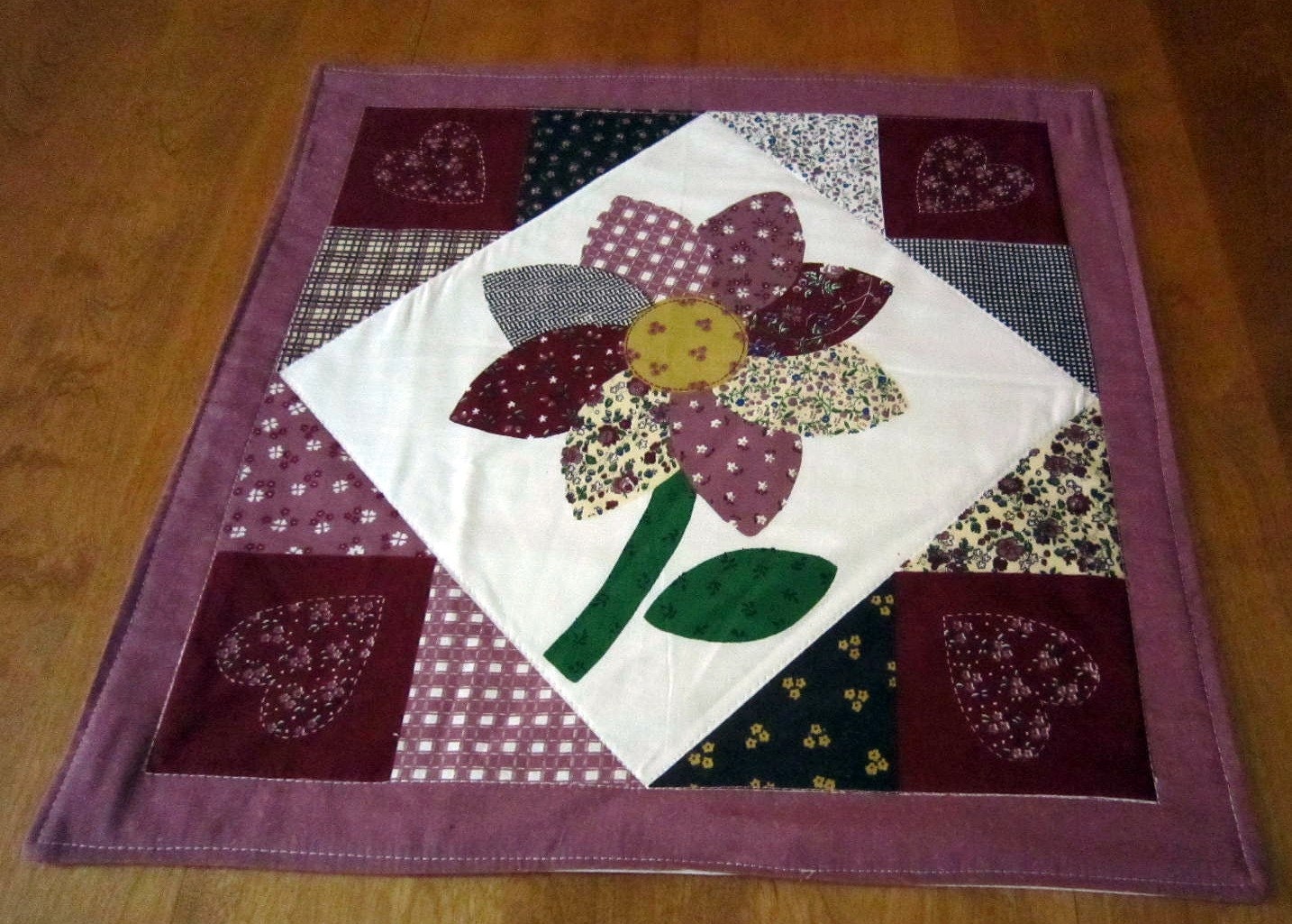 Table Mat, Candle Mat,  Placemat, Runner with Flower Quilted by Sewinggranny