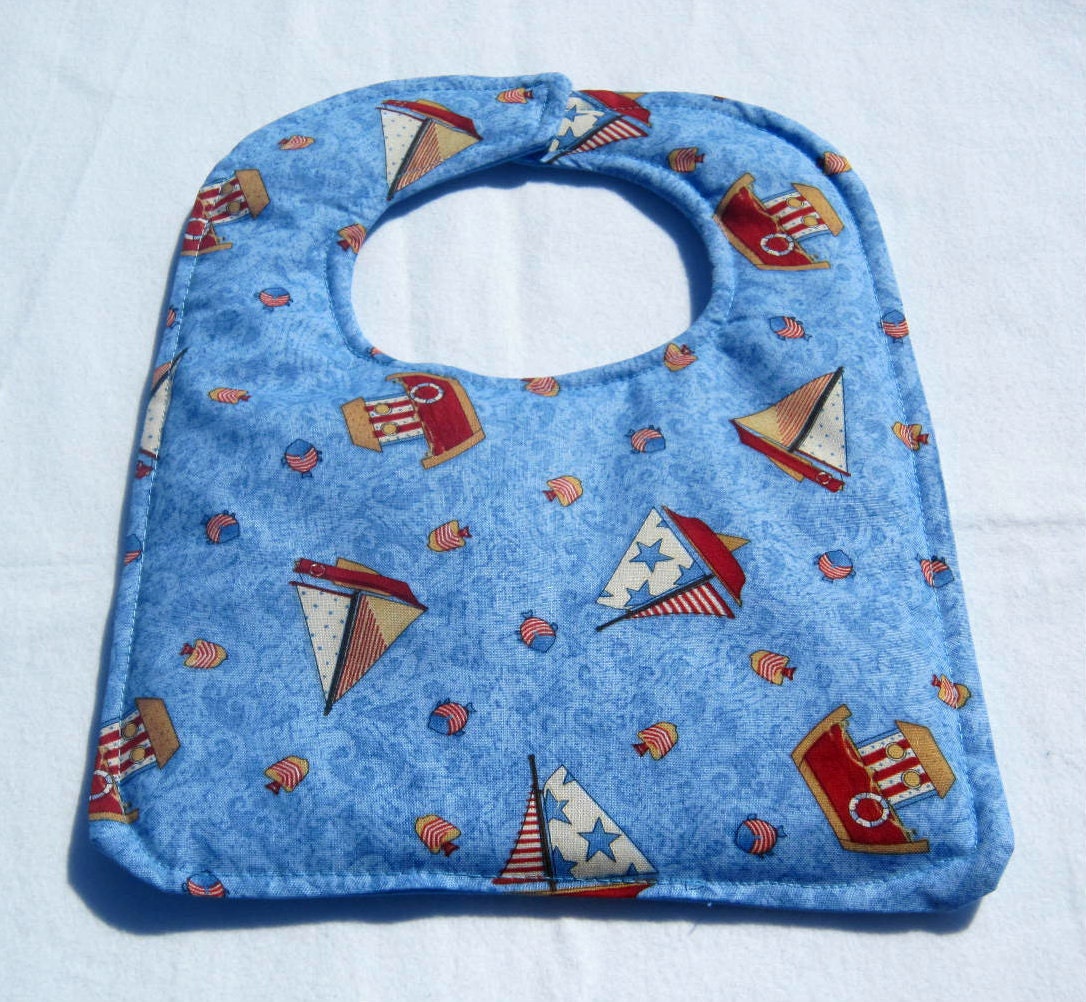 Nautical  Baby Bib, Toddler bib, Ships Ahoy  with Sail boats