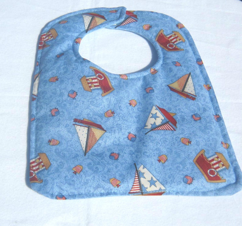 Nautical  Baby Bib, Toddler bib, Ships Ahoy  with Sail boats