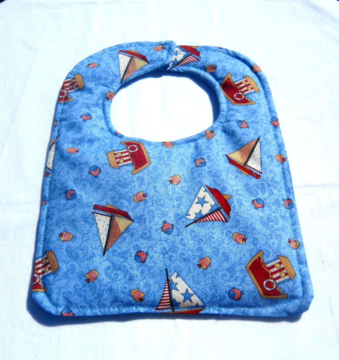 Nautical  Baby Bib, Toddler bib, Ships Ahoy  with Sail boats