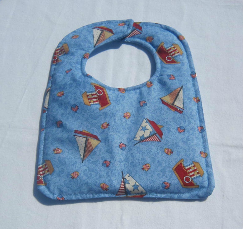 Nautical  Baby Bib, Toddler bib, Ships Ahoy  with Sail boats