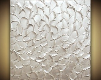 ORIGINAL White Painting Abstract Textured Painting modern palette knife metallic MIX and MATCH by Susanna