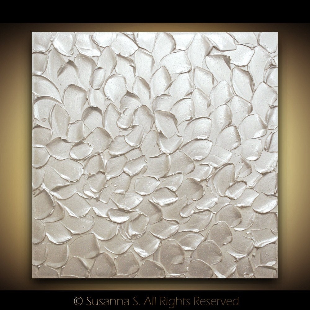 ORIGINAL White Painting Abstract Textured Painting modern palette knife metallic MIX and MATCH by Susanna