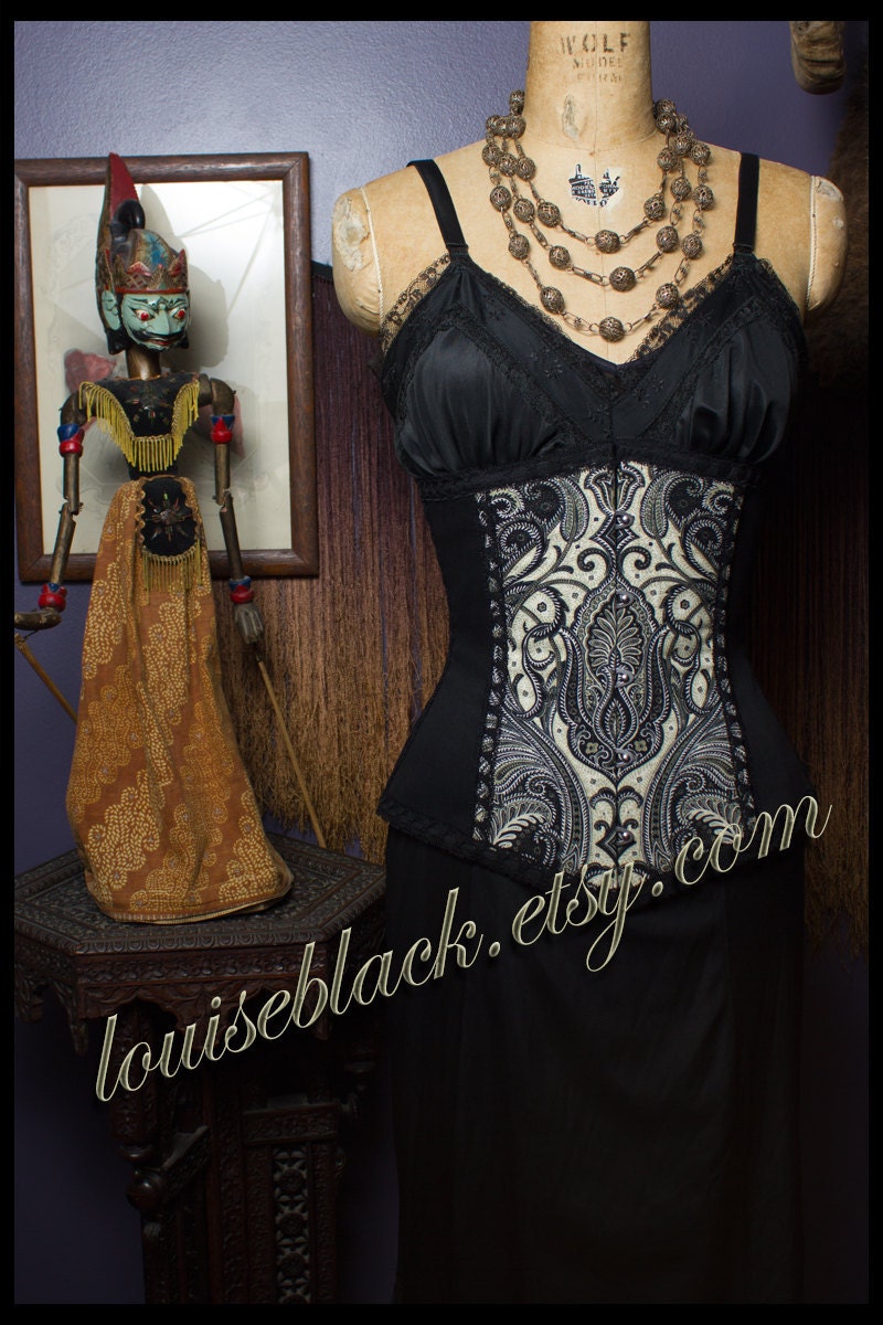 Garden of Earthly Delights Corset by Louise Black Front Busk Custom made to your measurements