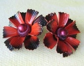 Vintage Curtain Tacks - Red Chippy Paint Flower Pins