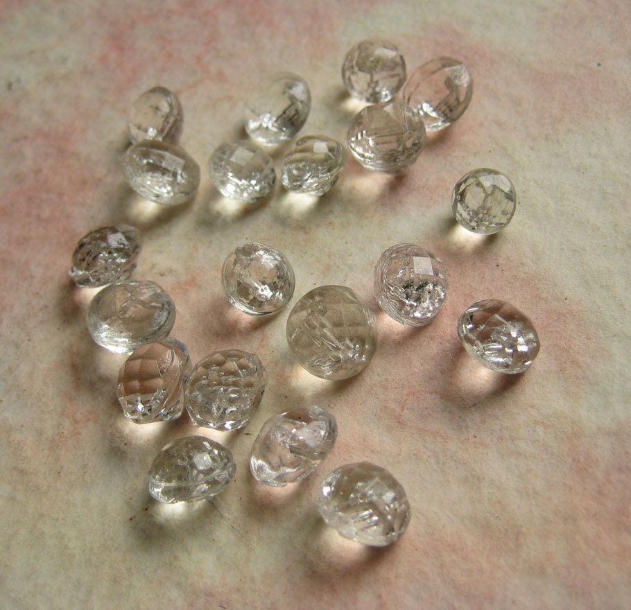 Vintage Glass Buttons - Transparent Faceted Domes