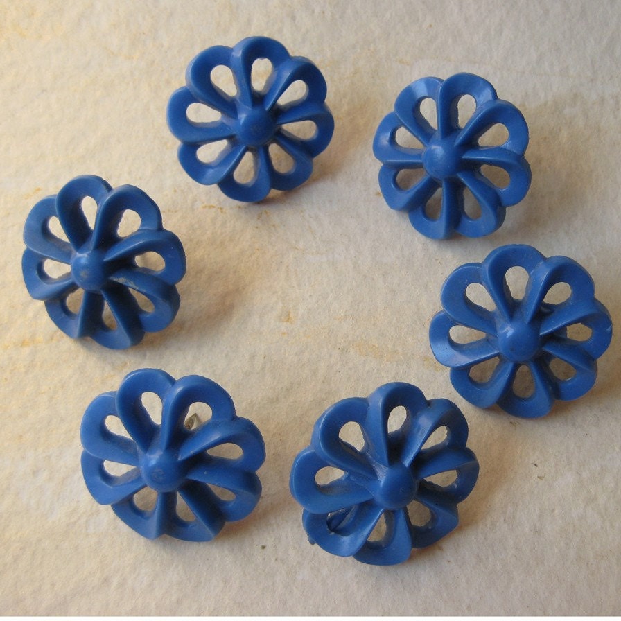 Vintage Plastic - Curtain Tie Backs - Teal Blue Flowers 1930's - 40's