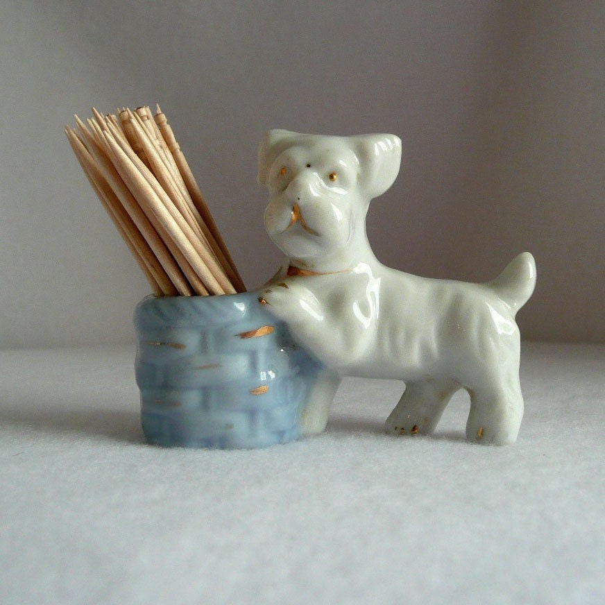 Standing Guard Cute Dog Vintage Toothpick Holder 