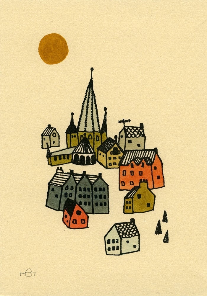 tiny village gocco screen print