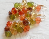 Yellow Brown Green Orange Lucite Gold Earrings