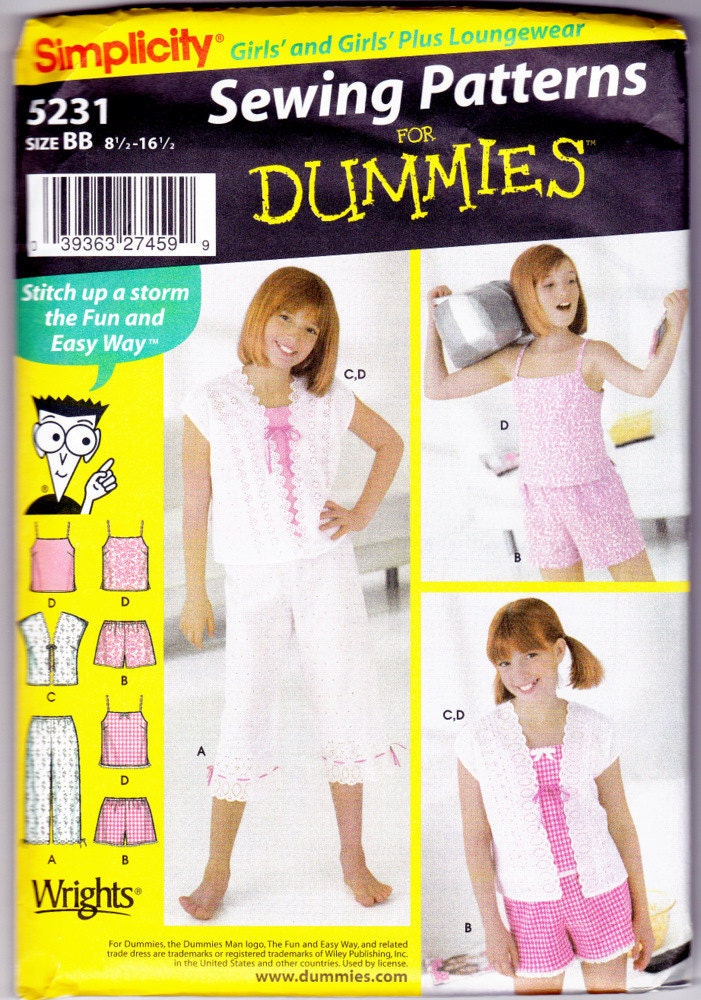 Girl's/Girl's Plus Pajamas Loungewear Simplicity Sewing Pattern For Dummies 5231 Size BB 8 1/2, 10 1/2, 12 1/2, 14 1/2, 16 1/2 Teens Juniors