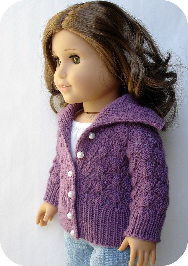 Helena Lace Cardigan Sweater - PDF Knitting Pattern For 18" American Girl Dolls - Doll Clothes Pattern - Instant Download