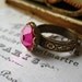 fushia crystal ring floral adjustable antiqued brass band lace setting swarovski crystal womens jewlery