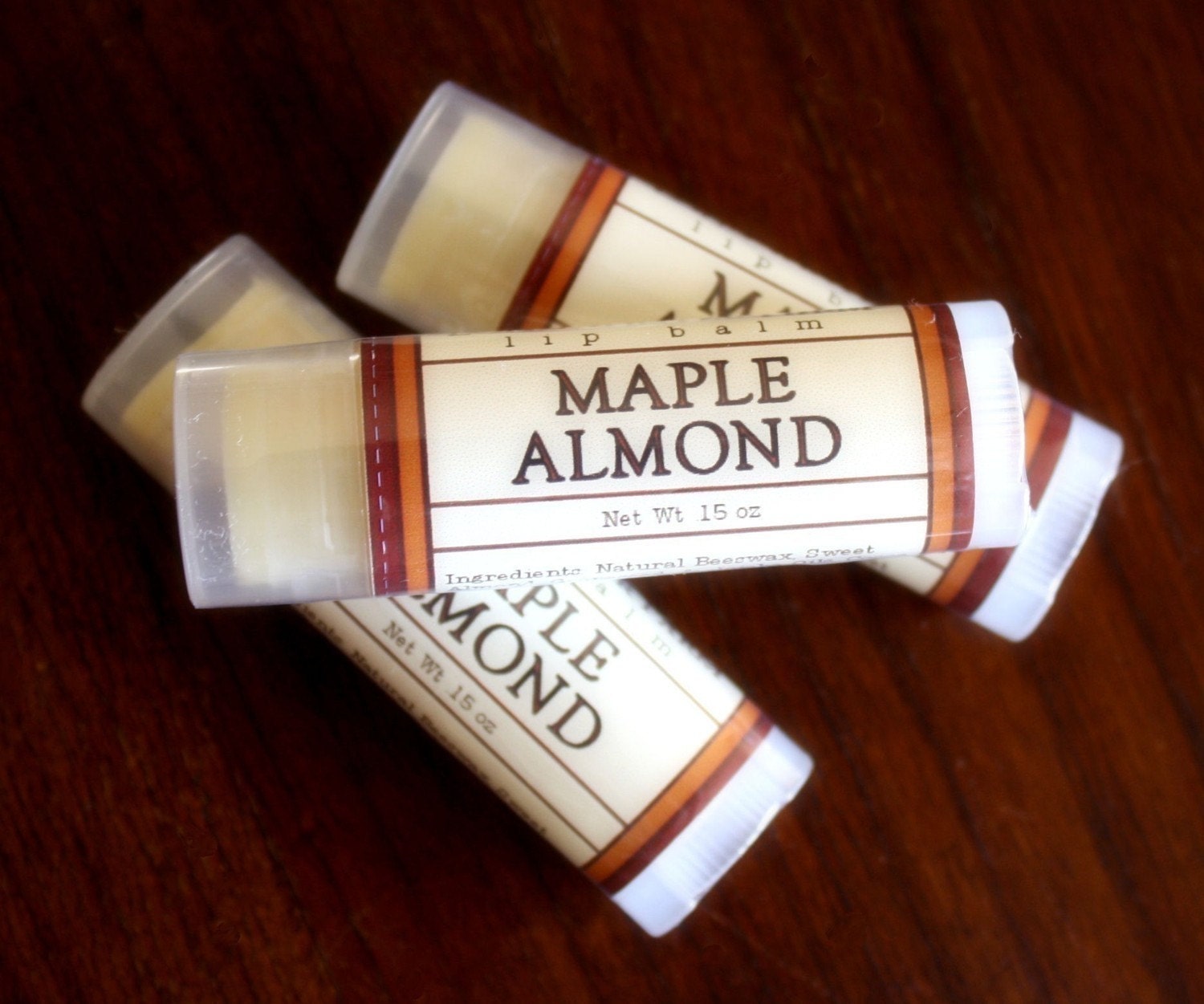 Maple Almond Lip Balm - One Tube Beeswax Shea Cocoa Butter Jojoba