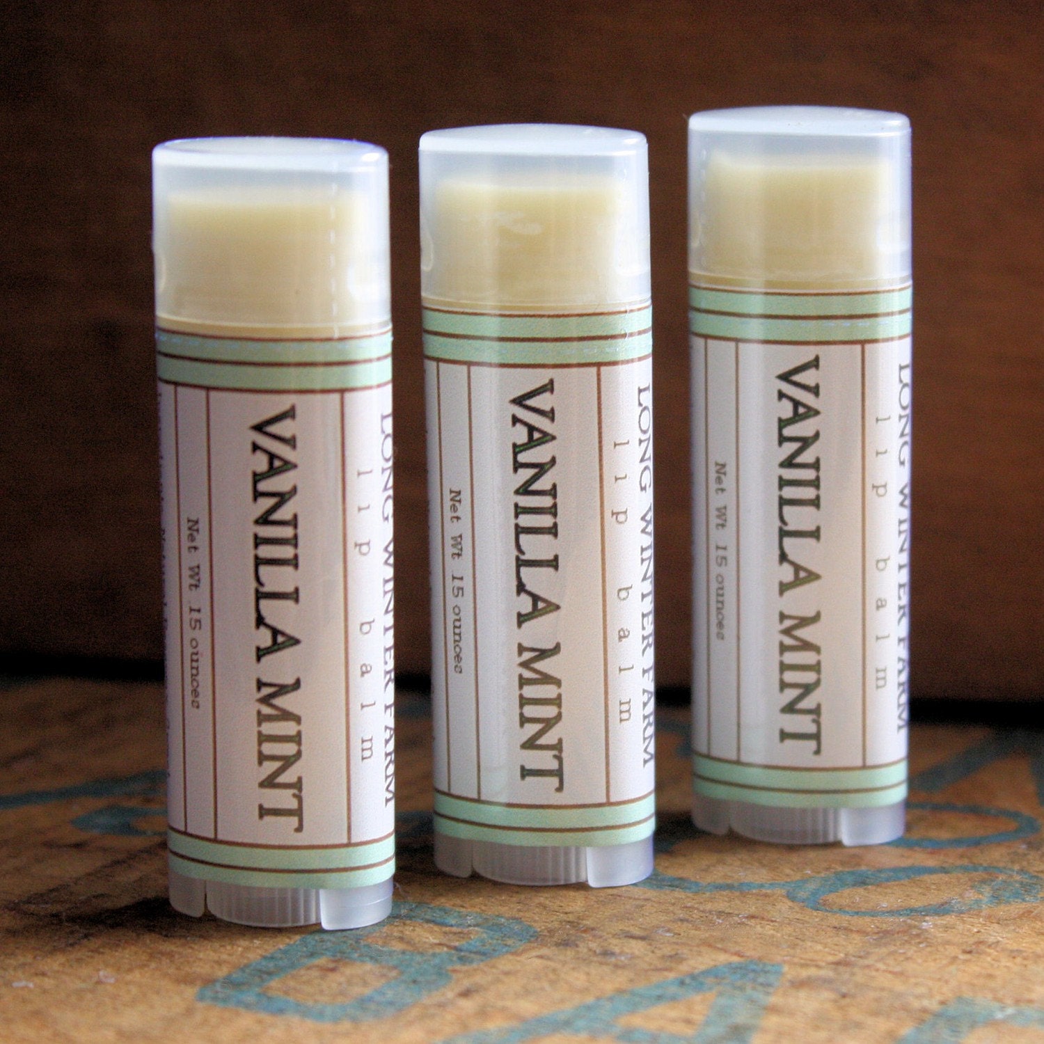 Vanilla Mint Lip Balm - One Tube Beeswax Shea Cocoa Butter Jojoba