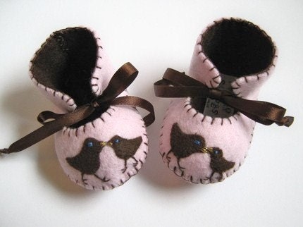 Light Pink and Chocolate Chick Baby Girl Booties Easter Baby Soft Shoes for Girls Baby Gift