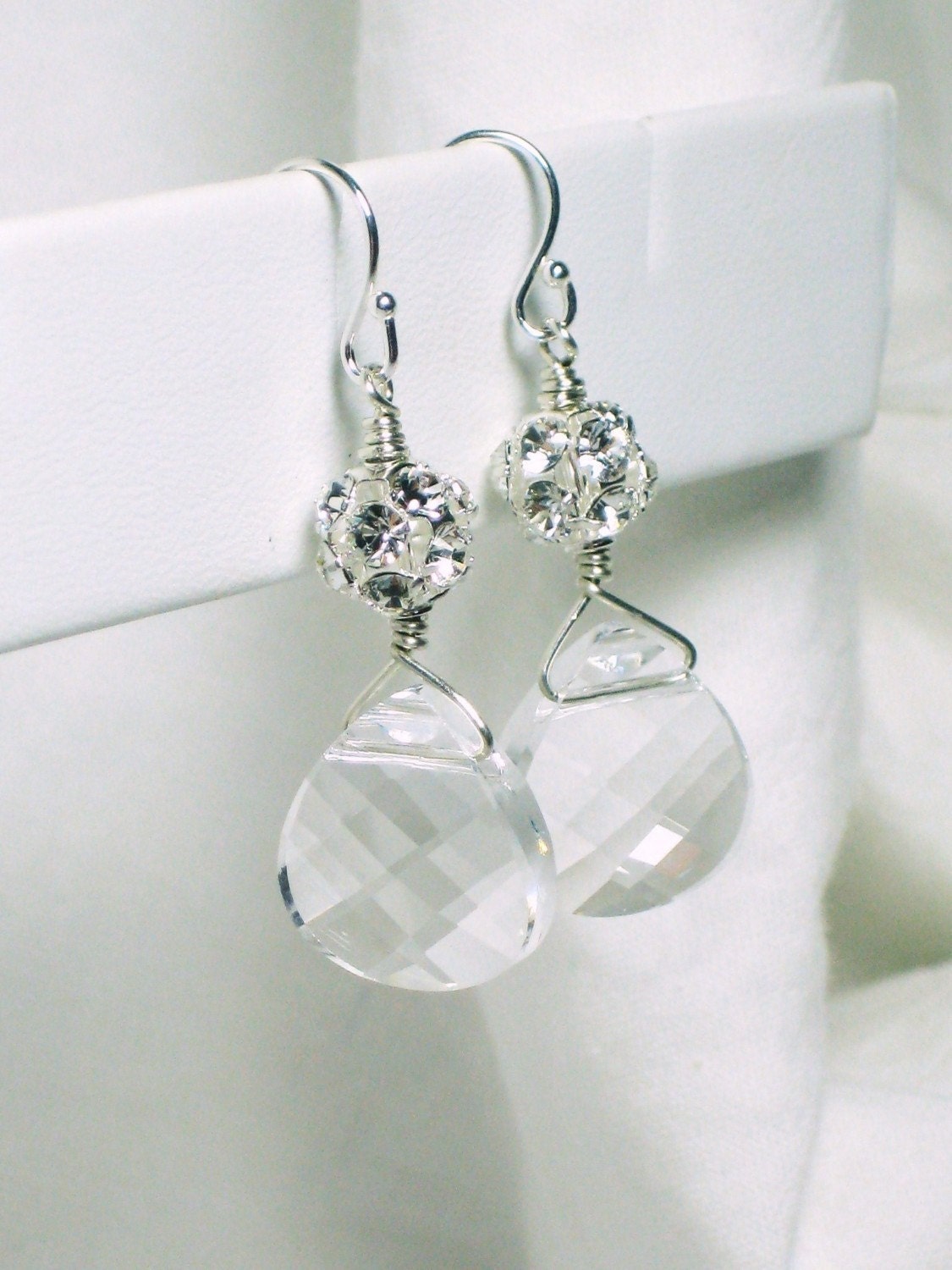 Earrings Clear Crystal Briolette Swarovski Sparkle Dangle Bridal Wedding, Diana E256B09