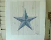 SALE Blue Barn Star Original Watercolor for your country, folk art, farmhouse decor