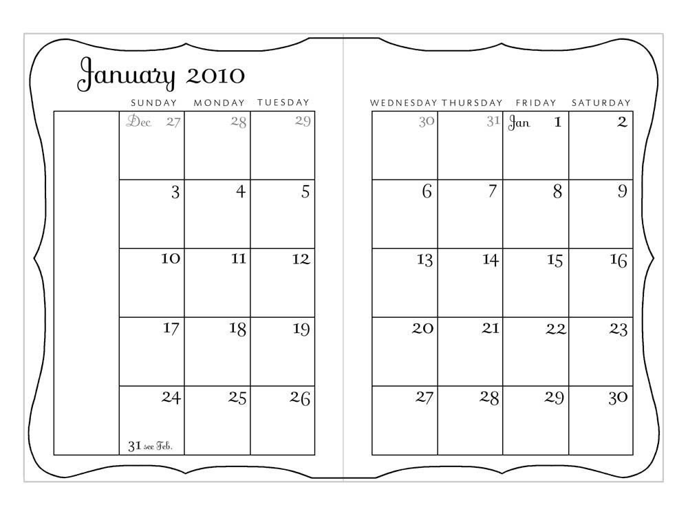 2010 Calendar pdf Printable 5 x 7 Monthly by PinkPersimmon