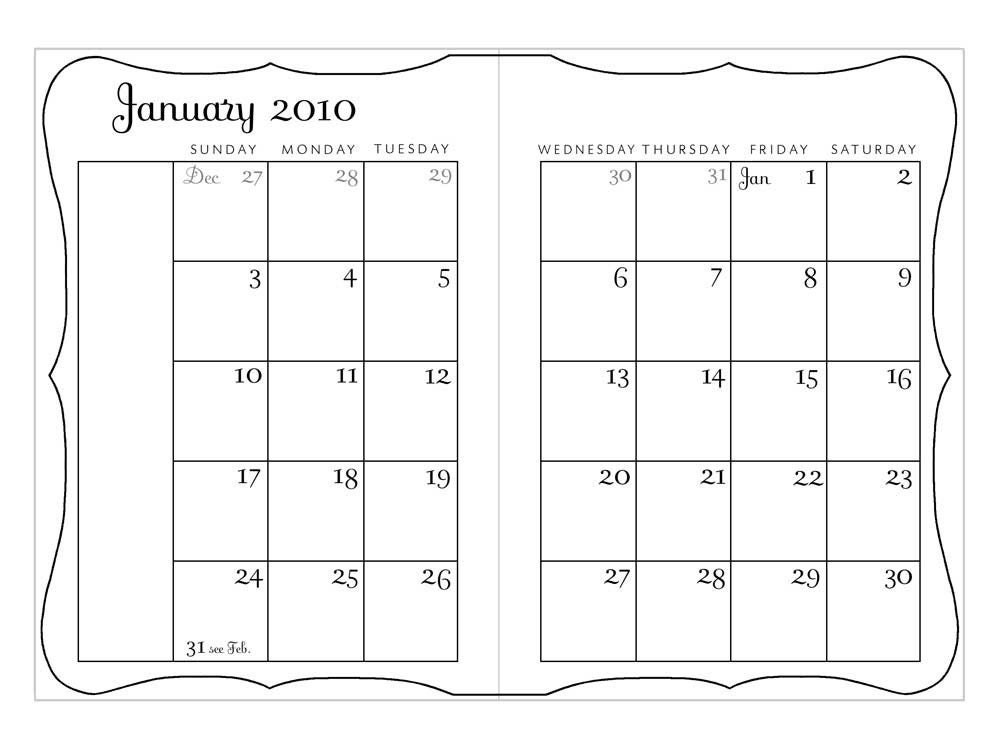 2010 Calendar Pdf Printable 5 X 7 Monthly By PinkPersimmon