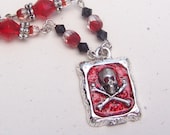 Bloody Pirate Necklace- Antiqued Silver and Glitter