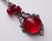Mystical Red Pendant- Antiqued Silver and Glitter