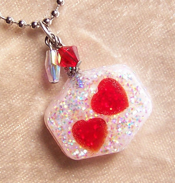 Two Hearts- Glitter and Resin Pendant