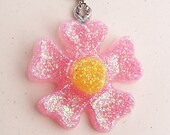 Pink Flower Pendant- Glitter and Resin