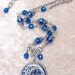 Blue Pentacle Necklace- Glitter, Resin, Antiqued Silver, Fantasy