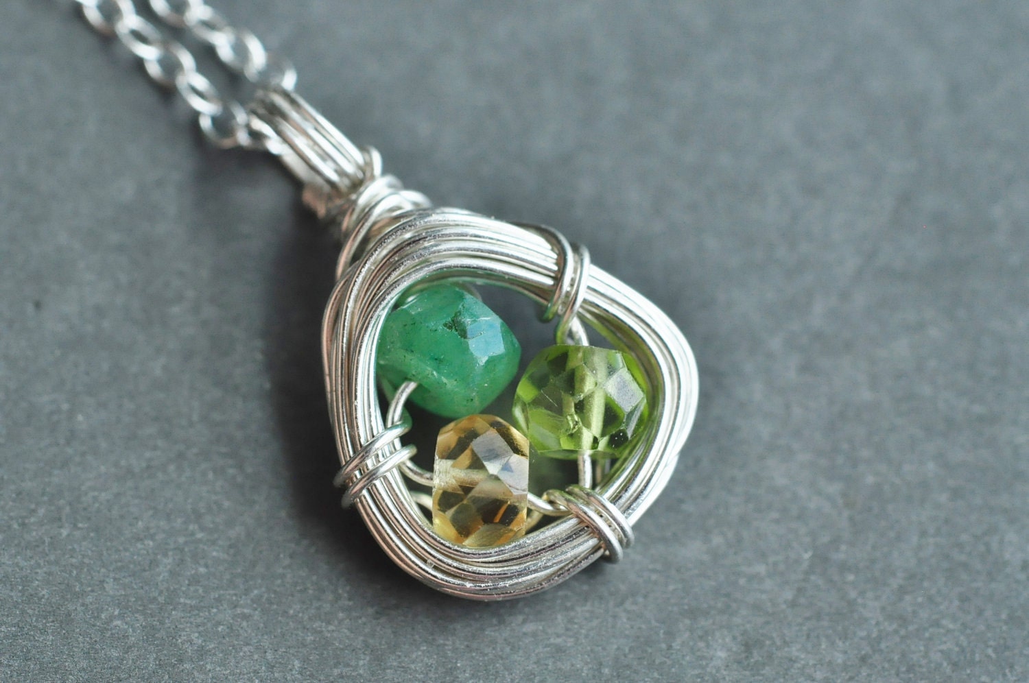 personalized Mothers birthstone necklace FAMILY NEST - 3 stones, sterling silver
