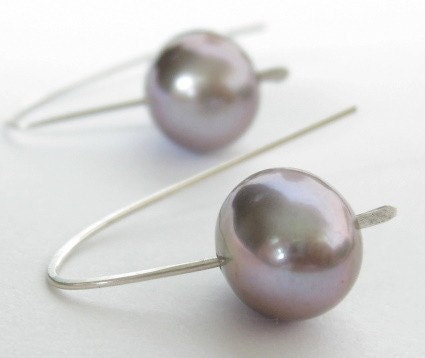 Medium Large Silver Purple frehshwater pearl sterling silver earring hooks