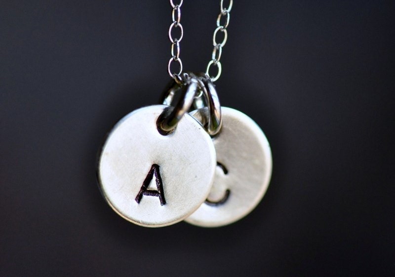 Perfect Match ( two initials ) hand stamped necklace in sterling silver