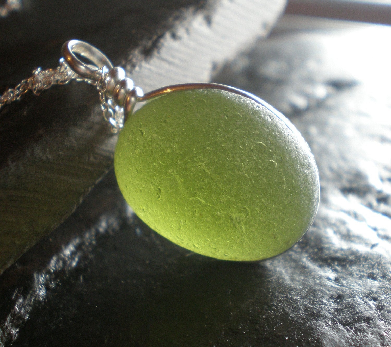 Autumn Moon - Genuine Sea Glass Jewelry - Pendant Necklace