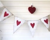 Red Glitter Hearts Burlap Banner, Wedding Banner, Photo Prop, Valentines Day