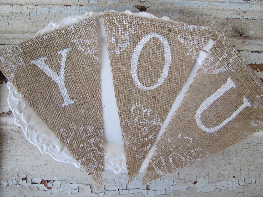 THANK YOU Burlap Glitter Banner