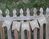 MR & MRS Glittered Burlap Banner with Save the Date
