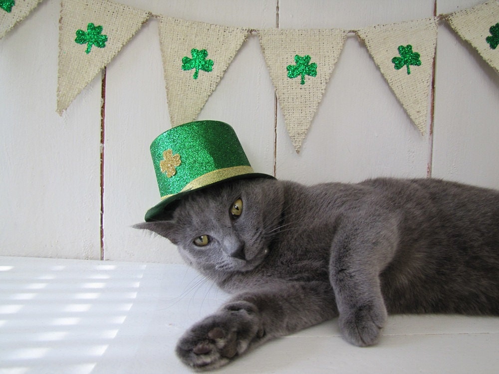 Mini Shamrock Glittered Cream painted Burlap Banner...St. Patricks Day