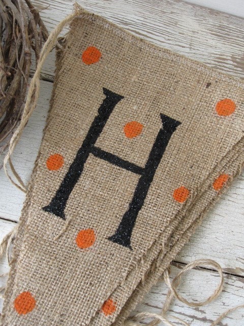 Ships today...HALLOWEEN LARGE Glitter Burlap Banner Pennant Bunting