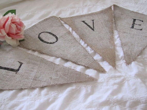 LOVE hand painted Burlap Banner Pennant Bunting