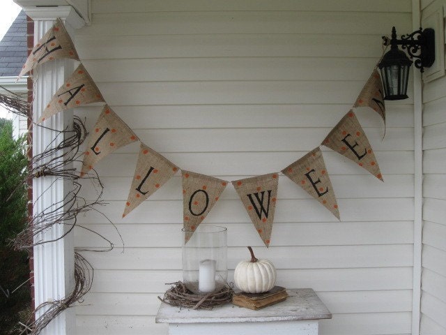 HALLOWEEN Glitter Burlap Banner Pennant Bunting