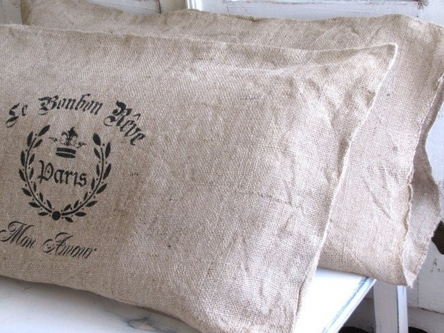 PAIR of French Quarter Burlap Bed Pillow Slip Cases/Shams... size KING or Standard