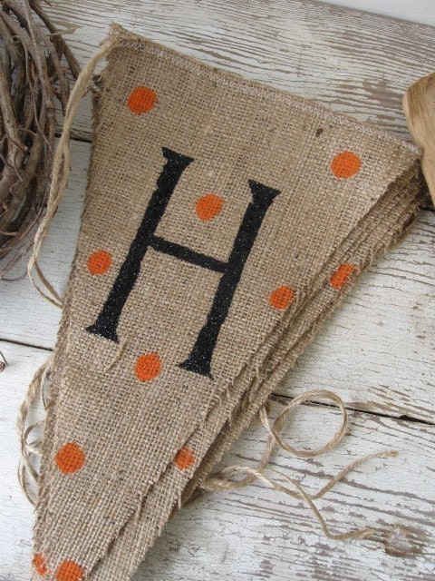 Ships today...HALLOWEEN LARGE Glitter Burlap Banner Pennant Bunting