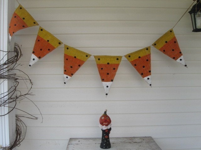 CANDY CORN hand painted Burlap Banner Pennant Bunting