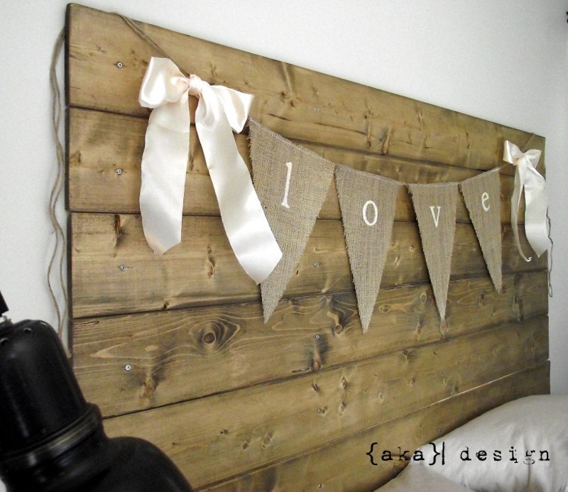 LOVE...Lowercase White Glittered Burlap Banner with Ribbon Bows