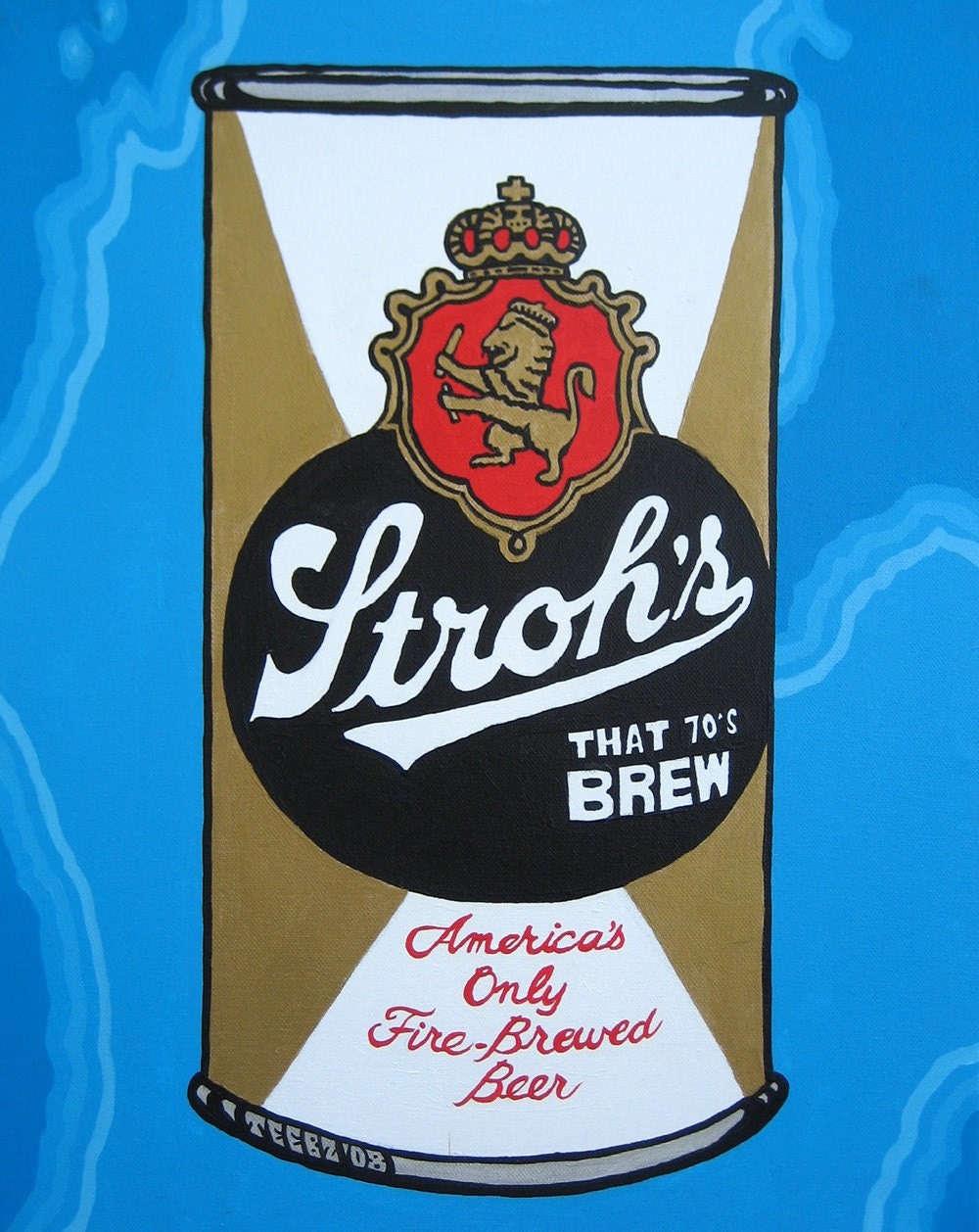 VINTAGE STROH'S BEER can, "That 70s Brew": an original acrylic painting.