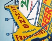NATHAN'S, a signed print of a Brooklyn New York Coney Island summer time favorite. Ships free in USA.
