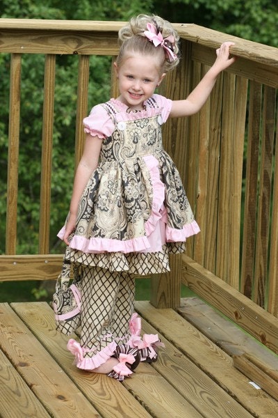 Pink Brown Ruffle Pants Peasant Top Swing Top Child's Purse 4 pc sz 2-6 SewSoNancy Boutique